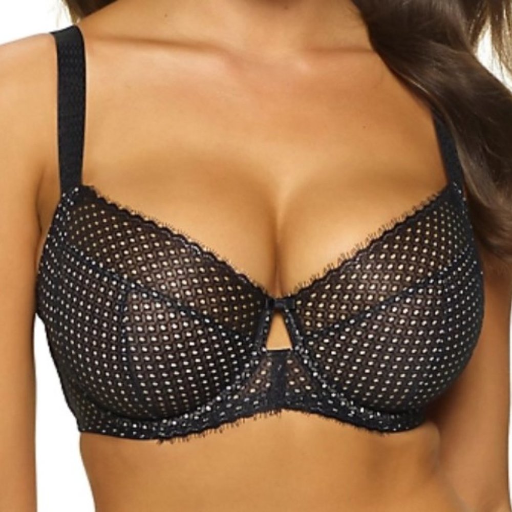 Felina Dahlia 4-Section Geo Lace Bra in Black, 34C